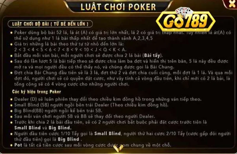 Các ký hiệu khi chơi bài Poker Go789